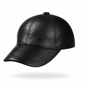 Black Leather Baseball Cap - Real Lambskin Leather Hat for men and woman